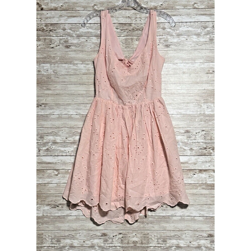 Audrey Parks x Francescas Chiara Pink Eyelet Mini Dress Bow Back Coquette Sz M